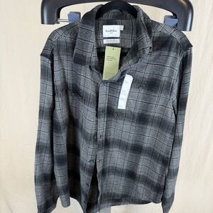 Goodfellow‎ Gray Black Plaid Cotton Flannel Shirt - Mens Large Standard NWT